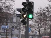 Traffic light in Munich, Germany, showing a special bus signal.