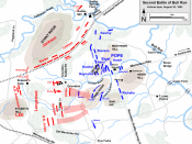 English: Map of the Second Battle of Bull Run of the American Civil War, drawn in Adobe Illustrator CS5 by Hal Jespersen. Graphic source file is available at http://www.posix.com/CWmaps/