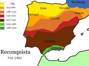 English: Map of development of the Reconquista on the Iberian Peninsula from year 914 until 1492