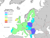 English: GDP (PPP) per capita of European Union countries in 2007 according to the International Monetary Fund