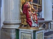 Statue of St Felician enthroned (1732-3) of silver and bronze, made to a design by the sculptor Giovanni Battista Maini.; the throne (1703-13) was made in Rome by the German Adolf Gaap; Cathedral of San Feliciano, Foligno, Italy