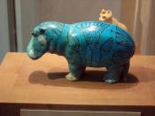 Egyptian, first half of Dynasty 12, 1981 - 1885 BC. Famous blue faience hippopotamus statuette which is an informal mascot of the Metropolitan Museum of Art.