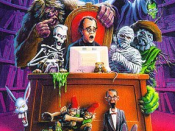 An illustration of R. L. Stine with some of his creations. This illustration was from the cover of Stine's autobiography, It Came From Ohio!: My Life As A Writer.