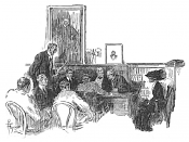 Illustration signed by C[yrus] Fosmire which appeared in McClures Magazine with The Griswold Divorce Case by Frederic Taber Cooper, representing a hearing before a divorce referee held in a law office as part of the proceeding for a Divorce in New York Ci