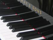 Keyboard of a grand piano manufactured by the Hamburg (Germany) factory of Steinway & Sons.