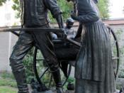 English: The Handcart Pioneer Monument, a statue commemorating Mormon handcart pioneers, found on Temple Square in Salt Lake City, Utah. The original 1926 bronze by Torlief Soviren Knaphus was reproduced life-size in 1945 for .