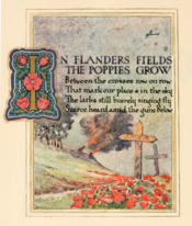 Page 1 of the main content from a limited edition book containing an illustrated poem, In Flanders Fields, 1921