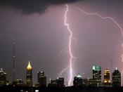 English: Lightning bolts hitting Atlanta skyscrapers