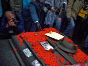 The Tomb of the Unknown Soldier in Confederation Square in Ottawa, Ontario, Canada, immediately following the Remembrance Day ceremonies on November 11, 2006. Since its installation, it has become traditional to place poppies on the Tomb after the formal 