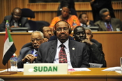 Omar Hassan Ahmad al-Bashir, the president of Sudan, listens to a speech during the opening of the 20th session of The New Partnership for Africa's Development in Addis Ababa, Ethiopia, Jan. 31, 2009.