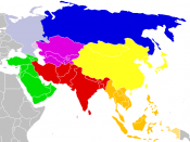 Map: Asia (location), subregions as delineated by United Nations geographic classification scheme, except *: Northern Asia* Russia in Eastern Europe en:Central Asia territories geographically, wholly or partially, in Eastern Europe Western Asia territorie