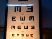 An eye chart (E chart) for assessment of distant visual acuity.