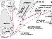 Graphical description of the different sailing routes to Greenland, Vinland (Newfoundland), Helluland (Baffin Island) and Markland (Labrador) travelled by different characters in the Icelandic Sagas, mainly Saga of Eric the Red and Saga of the Greenlander