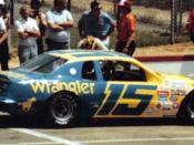 The Bud Moore owned Wrangler Ford #15 of Dale Earnhardt. Dale drove 2 seasons for Moore in the Ford, winning 3 races and finished 8th this weekend in the Van Scoy 500. While the other teams brought the boxy 1982 version of the T-bird to Pocono in 1983, th