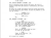 Screenplay sample, showing dialogue and action descriptions. 