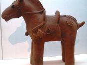 Clay horse statuette, complete with saddle and stirrups. A haniwa, from the Kofun period (6th century) in the history of Japan.