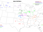 English: A map of all (NAIA) schools playing . Error: Dana College (Great Plains Athletic Conference) closed in July, 2010