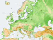 Relief map of Europe and surrounding regions