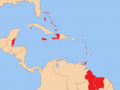English: A map of the former West Indies Federation. Map of the Caribbean Community with member states highlighted in red.