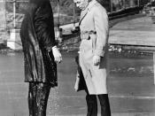 English: Laurence Harvey (left) and Frank Sinatra (right) filming a scene from The Manchurian Candidate in Central Park, New York. Harvey just walked off the pier.