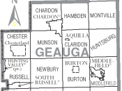 Map of Geauga County, Ohio, United States with township and municipal boundaries