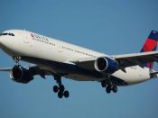 English: A Delta Airlines Airbus A330-323E landing on runway 18C at Schiphol