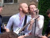 English: Coldplay: Jonny Buckland, Will Champion, Chris Martin and Guy Berryman. BBC Television Centre, London