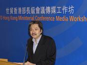 John Tsang, then Secretary for Commerce, Industry and Technology of Hong Kong, makes his speech in a pre-conference media workshop