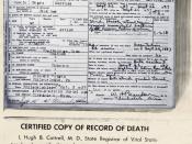 English: Bessie Smith official death certificate issued by state of Mississippi