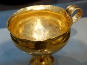 Gold stemmed goblet with one handle. Mycenaean artwork, ca. 1500 BC (Late Helladic II). Unknown provenance, contemporary with the Shaft Graves at Mycenae.