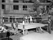 Boxing match in No.1 Hangar, Royal Canadian Air Force Station Coal Harbour, British Columbia, Canada, 15 May 1942