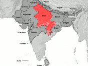 Area where Hindi is spoken natively (Hindi in the mid-narrow sense of East Hindi and West Hindi dialects)