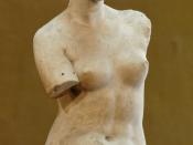 So-called “Venus de Milo” (Aphrodite from Melos). Parian marble, ca. 130-100 BC? Found in Melos in 1820.