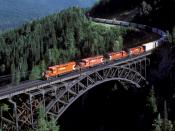 A Canadian Pacific Railway freight eastbound over the Stoney Creek Bridge, British Columbia.