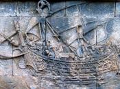 English: Relief panel of a ship at Borobudur Русский: Рельефная панель с изображением корабля в Боробудуре