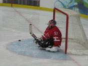 English: Paul Rosen, goalie for Canada's 2010 Paralympic team, during warmup of their game against Japan.