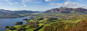 A 2 × 3 segment panorama of the town of Keswick, nestled between the fells of Skiddaw and Derwent Water in the Lake District, Cumbria, England. Taken from about 3/4 of the way to the summit of Walla Crag.