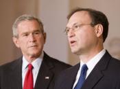 Associate Justice Samuel Alito acknowledges his nomination on October 31, 2005, with President Bush looking on.