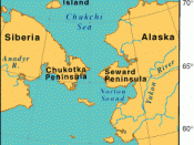 Map showing the proximity of the Chukchi peninsula in Russia to the Seward Peninsula in America