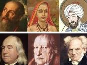 From left to right: Plato, Aristotle, Thomas Aquinas, Rene Descartes, John Locke, David Hume, Immanuel Kant, G.W.F. Hegel, Arthur Schopenhauer, Søren Kierkegaard, Friedrich Nietzsche