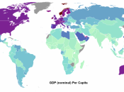 World map showing countries by nominal GDP per capita in 2008, IMF estimates as of April 2009.