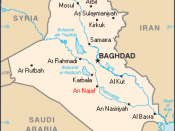 The location of Najaf (printed in red) within Iraq.