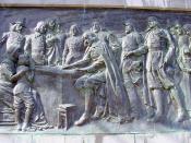 Memorial Bas Relief of the Signing of the Compact on Bradford Street in Provincetown below the Pilgrim Monument