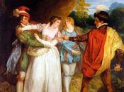 English: Valentine rescuing Silvia from Proteus in Act 5, Scene 5 in Two Gentlemen of Verona