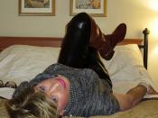 Crossdresser In Leather Pants & Tall Riding Boots