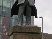 English: Statue of John Boynton (J.B.) Priestley This statue is situated at the side of the National Media Museum, near the Public Library.