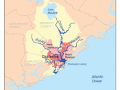 Map showing the major rivers of Charleston and the Charleston Harbor watershed.