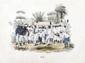 Funeral at slave plantation, Suriname. Colored lithograph printed circa 1840-1850, digitally restored.