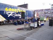 English: The Goodyear Tire and Rubber Company trailer at the NASCAR Nationwide Series event at the Milwaukee Mile.