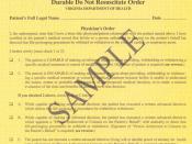 Sample Virginia Durable Do Not Resuscitate Order (Yellow Form)